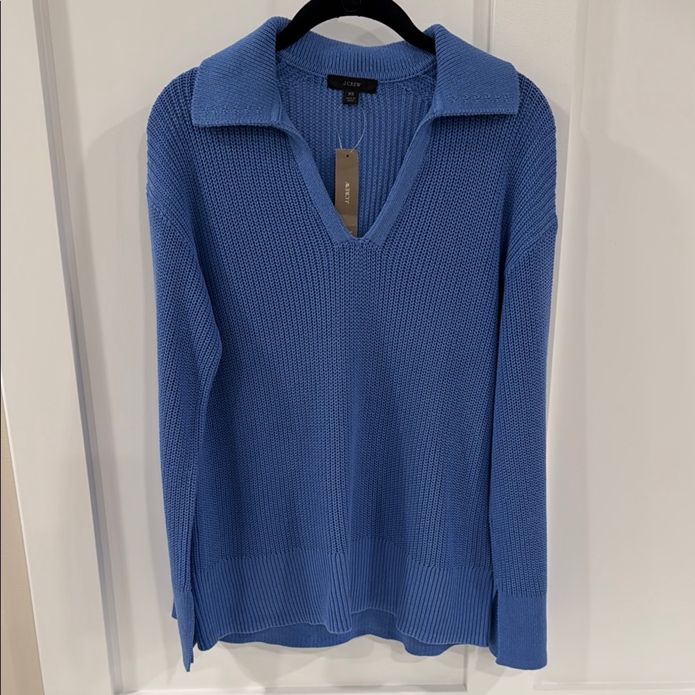 NWT J. Crew Blue V-Neck Sweater with Classic Knit